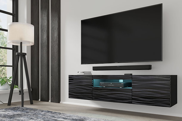 Szafka RTV AURA 150 cm wisząca stojąca SAHARA czarny + LED