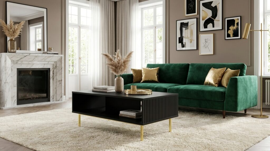 stolik kawowy ravenna b 90 x 60 cm czarny mat zlota rama generated