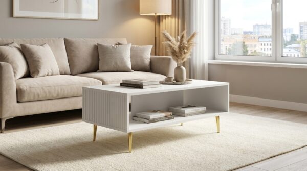 stolik kawowy ravenna b 90x60 cm bialy mat szpilki zlote
