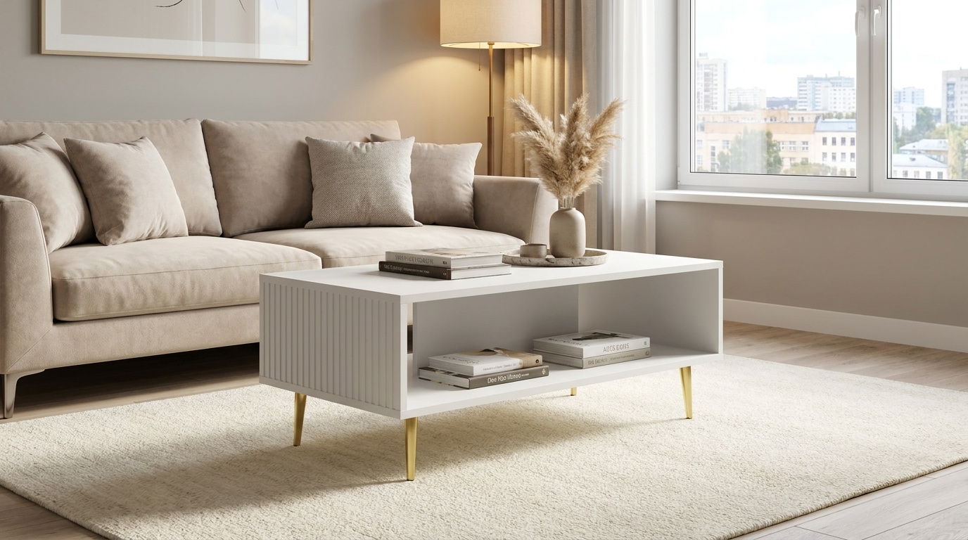 stolik kawowy ravenna b 90x60 cm bialy mat szpilki zlote