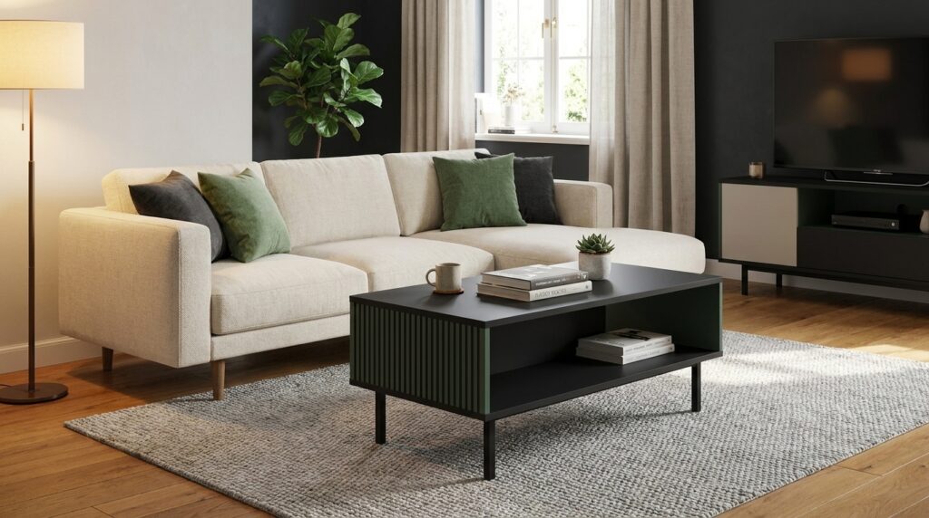 stolik kawowy ravenna f 90x60 czarny mat ciemna zielen rama czarna