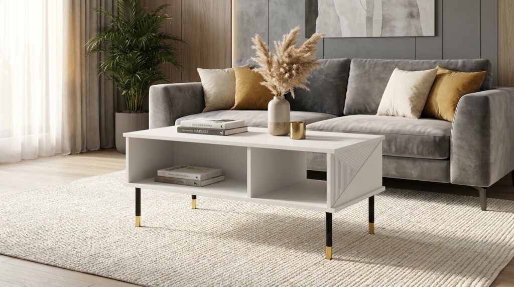 stolik kawowy woody 110x55 cm frezowany bialy mat generated