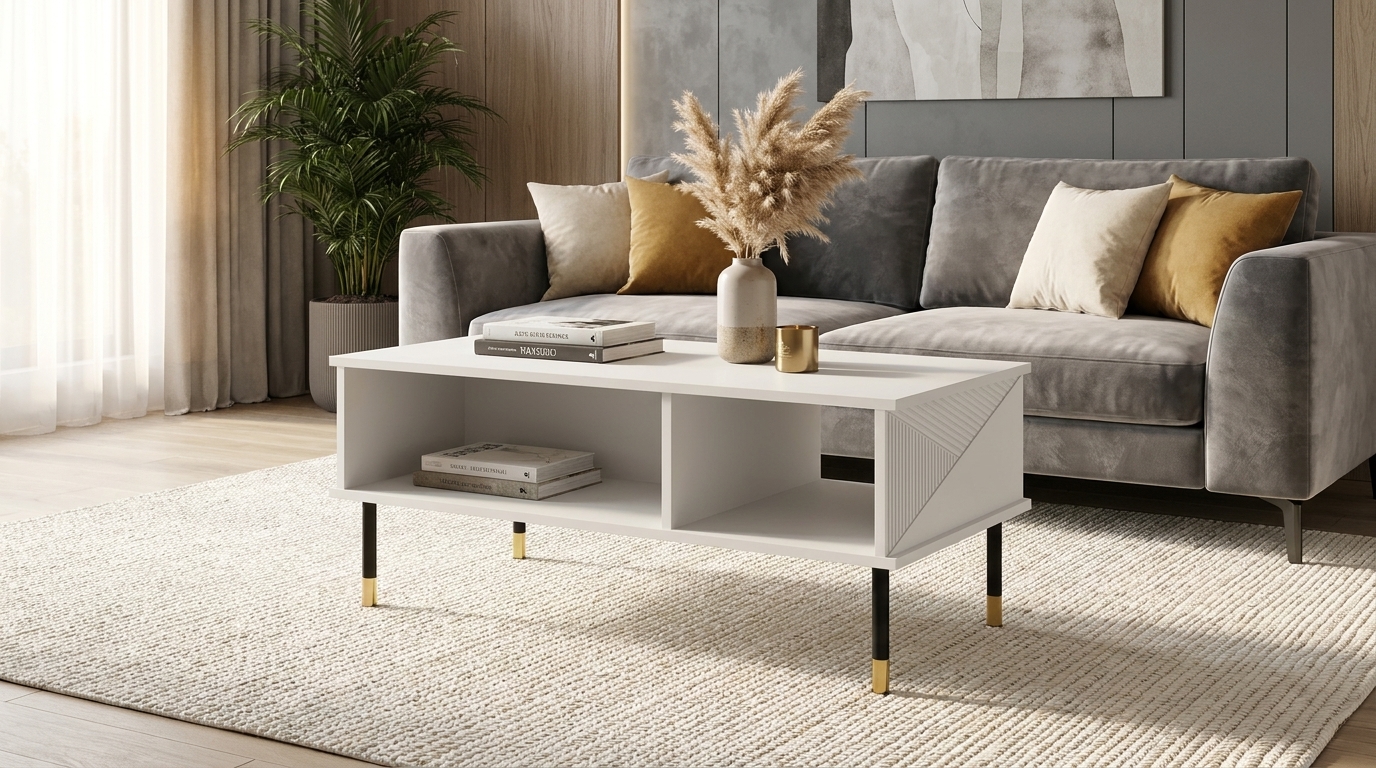 stolik kawowy woody 110x55 cm frezowany bialy mat generated