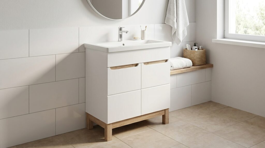 szafka lazienkowa pod umywalke 80cm bali white stojaca 2d generated