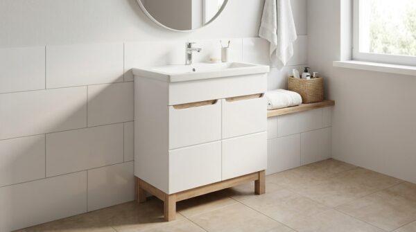 szafka lazienkowa pod umywalke 80cm bali white stojaca 2d generated