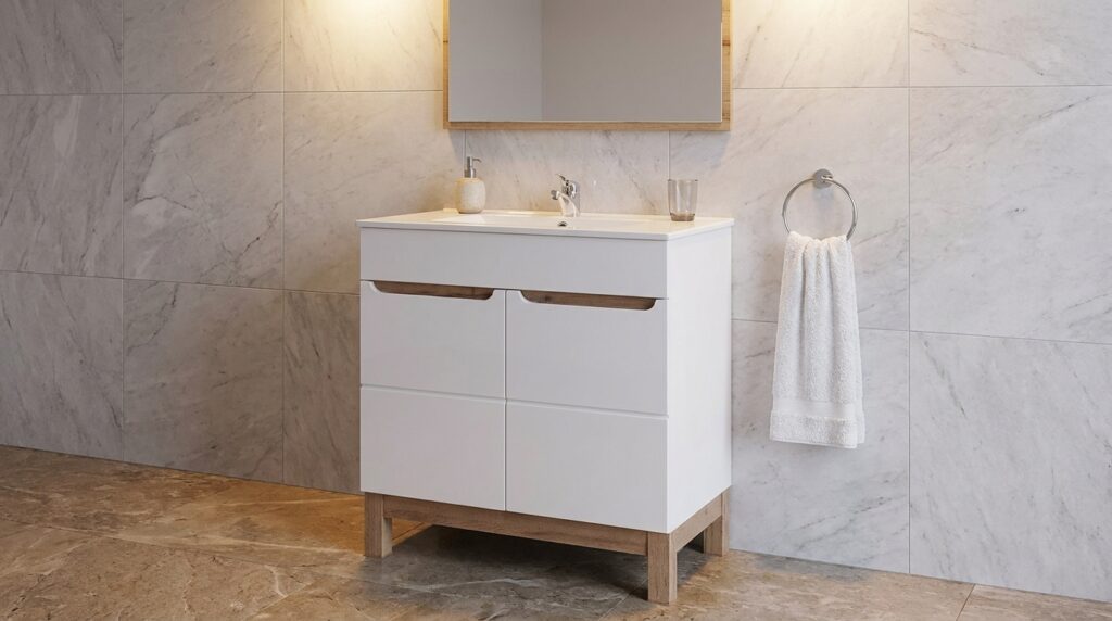 szafka lazienkowa stojaca 80 cm bali white z umywalka 2d generated