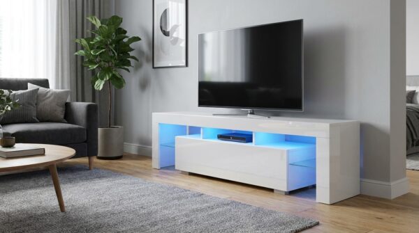 szafka rtv 160 cm bialy mat bialy polysk z oswietleniem led generated