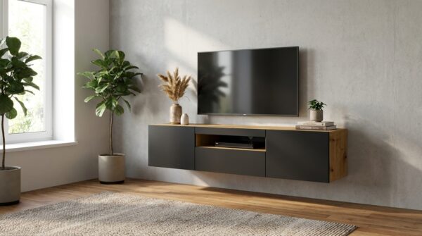 szafka rtv aura 150 cm dab artisan czarny mat uniwersalna led