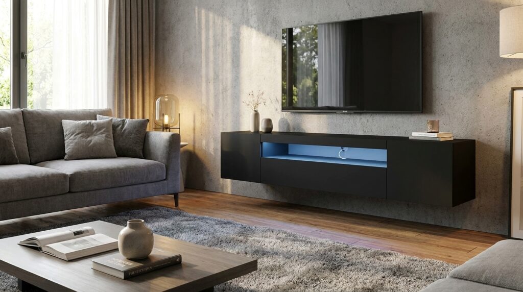 szafka rtv aura 200 cm czarny mat uniwersalna led generated
