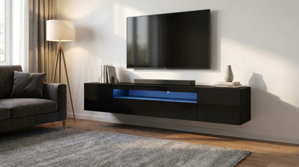 szafka rtv aura 200 cm czarny polysk uniwersalna led generated