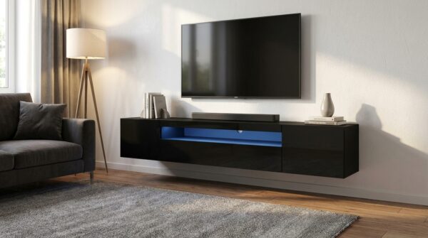 szafka rtv aura 200 cm czarny polysk uniwersalna led generated