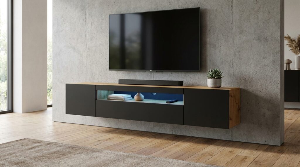 szafka rtv aura 200 cm dab artisan czarny mat uniwersalna led