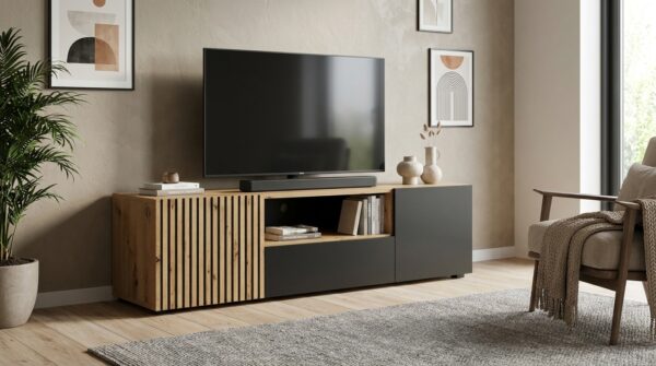 szafka rtv auris 150 cm dab artisan czarny mat generated