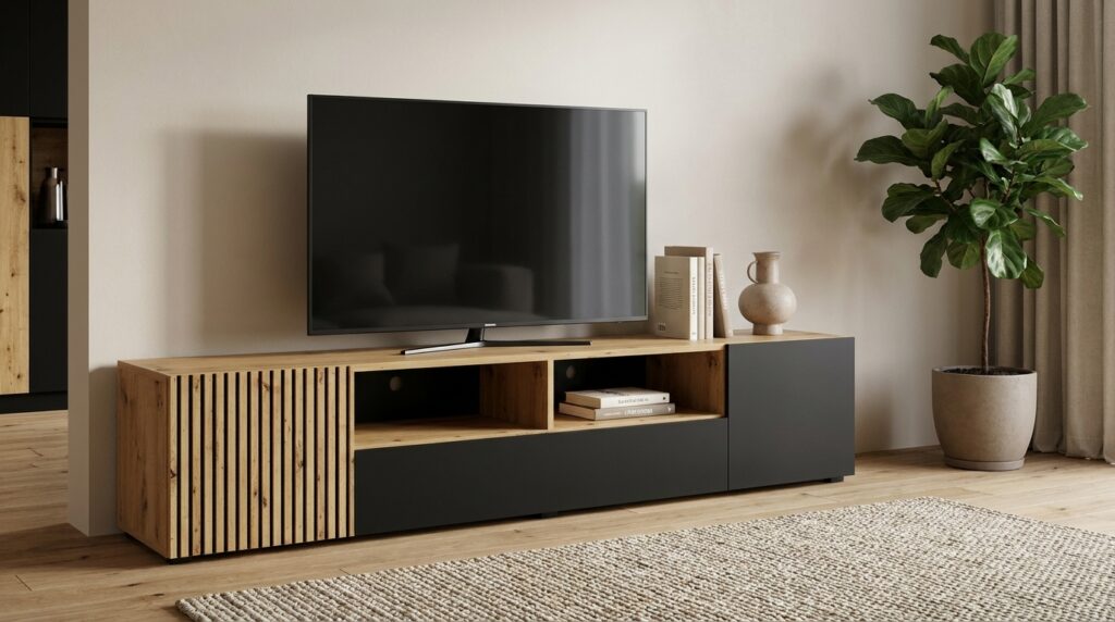 szafka rtv auris 200 cm dab artisan czarny mat generated