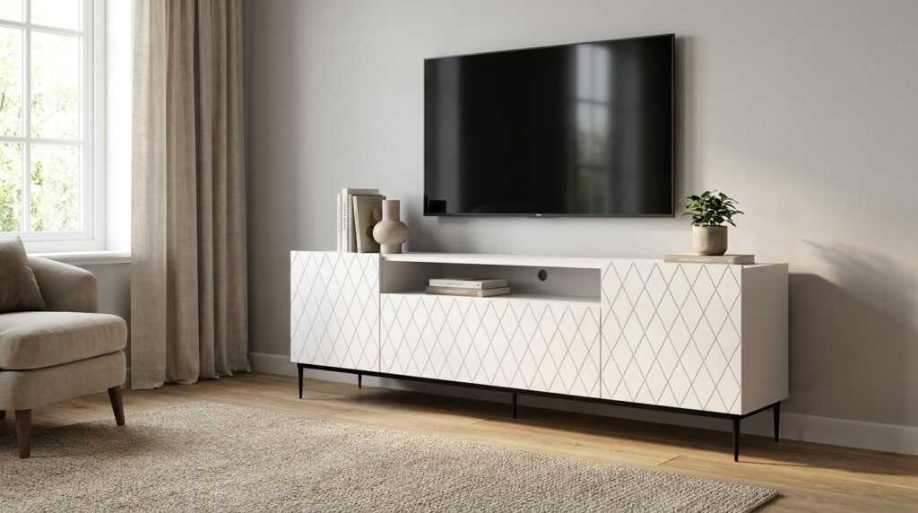 szafka rtv diuna 193 cm 2d1k na ramie bialy mat