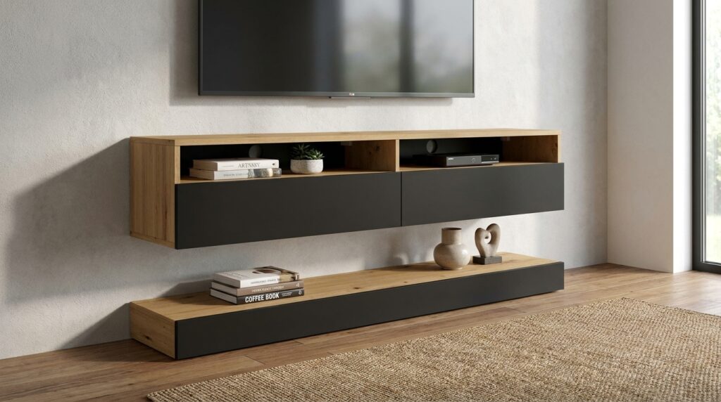 szafka rtv duo 160 cm wiszaca dab artisan czarny mat generated