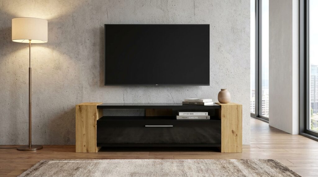 szafka rtv livia 160 cm dab artisan czarny polysk stojaca generated