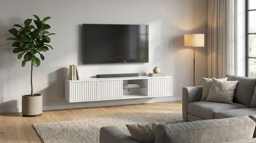 szafka rtv mita 156 cm wiszaca frezowana bialy mat