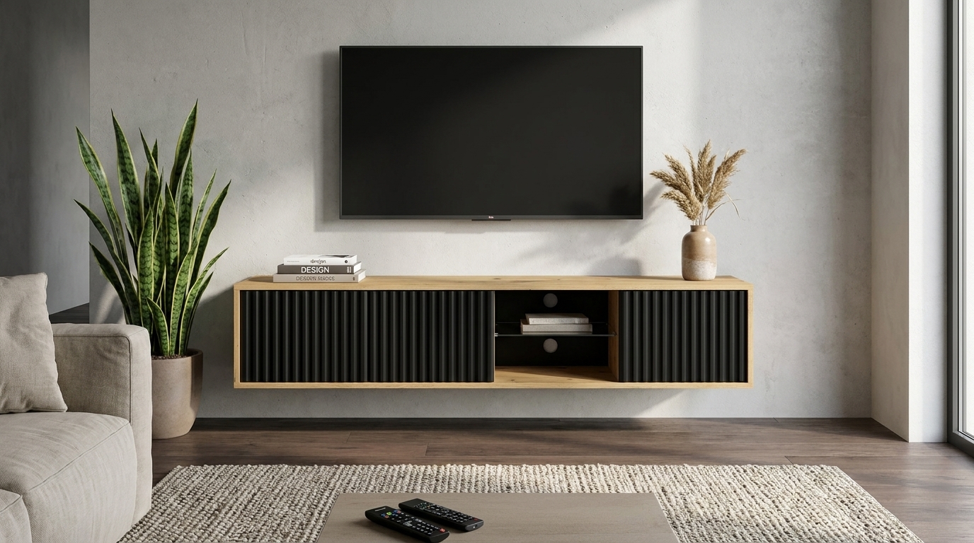 szafka rtv mita 156 cm wiszaca frezowana dab artisan czarny mat
