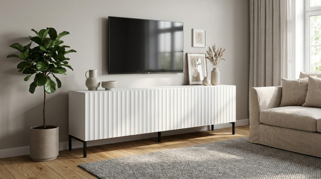 szafka rtv ravenna b 200 cm 4d bialy mat rama czarna