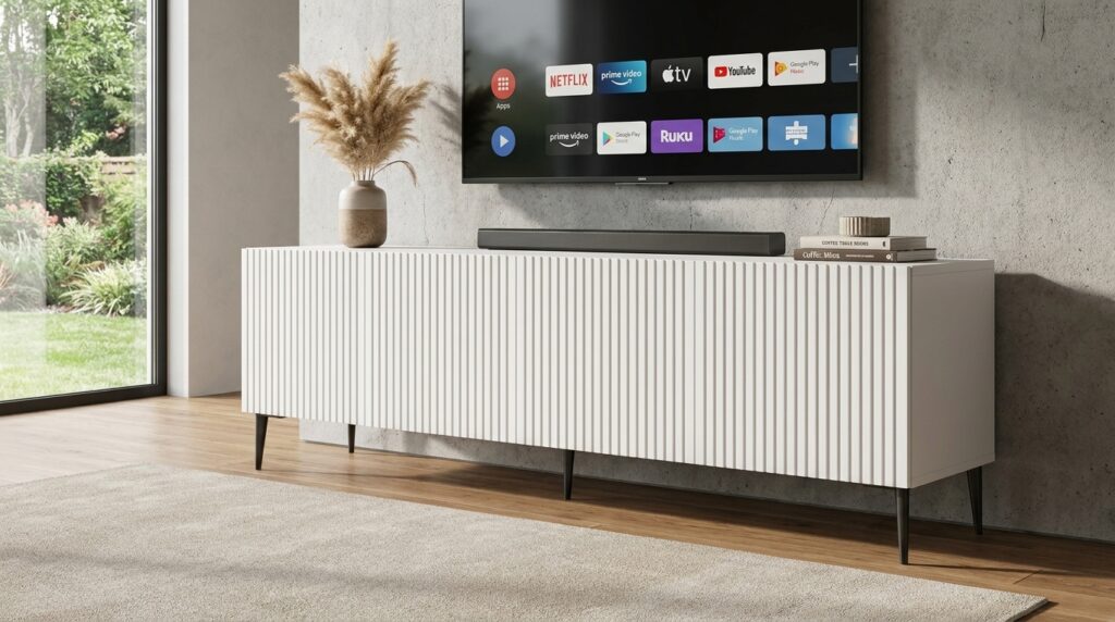 szafka rtv ravenna b 200 cm 4d bialy mat szpilki czarne