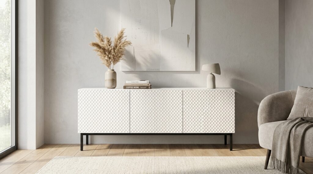 szafka rtv ravenna c 150 cm 3d bialy mat bialy polysk diament rama czarna generated