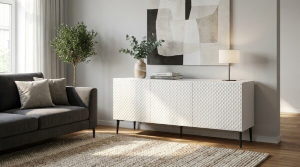 szafka rtv ravenna c 150 cm 3d bialy mat bialy polysk diament szpilki czarne