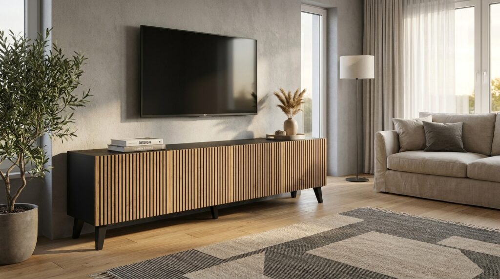 szafka rtv ravenna f 200 cm 4d czarny mat dab artisan szpilki czarne plastikowe generated