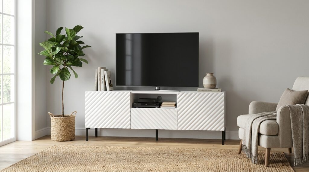 szafka rtv surf 150 cm 2d1s bialy mat czarna rama generated