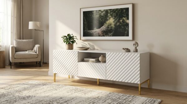 szafka rtv surf 150 cm 2d1s bialy mat zlota rama generated