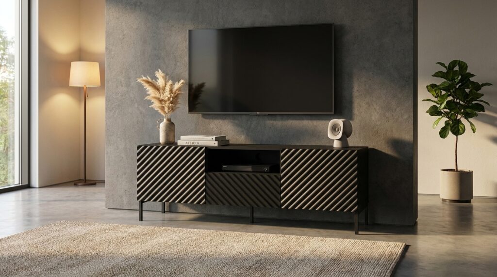 szafka rtv surf 150 cm 2d1s czarny mat czarna rama generated