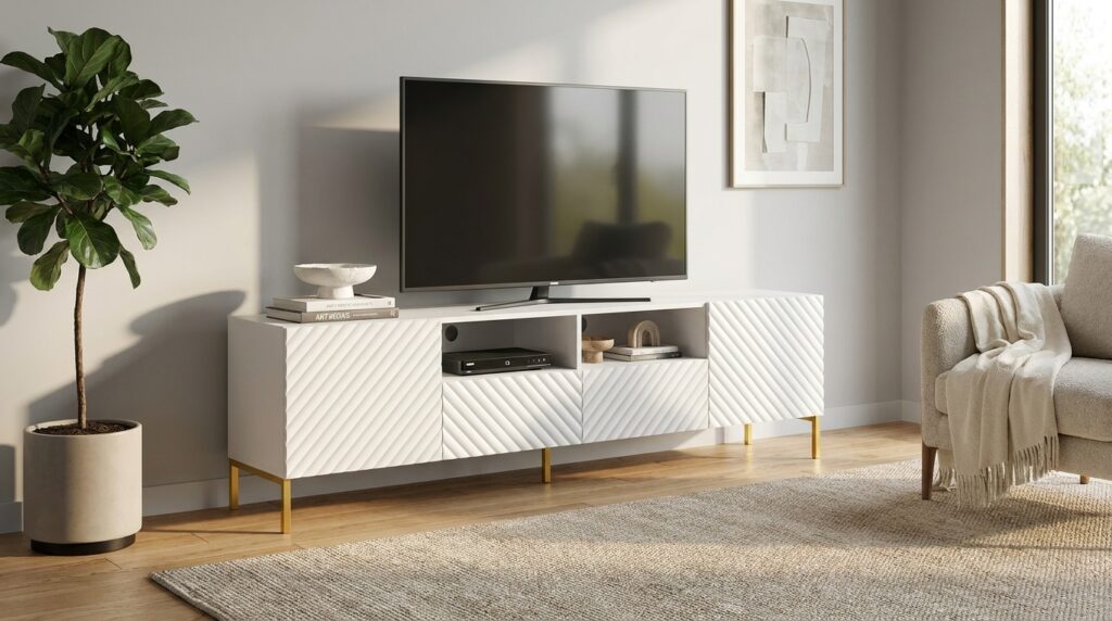 szafka rtv surf 200 cm 2d2s bialy mat zlota rama generated