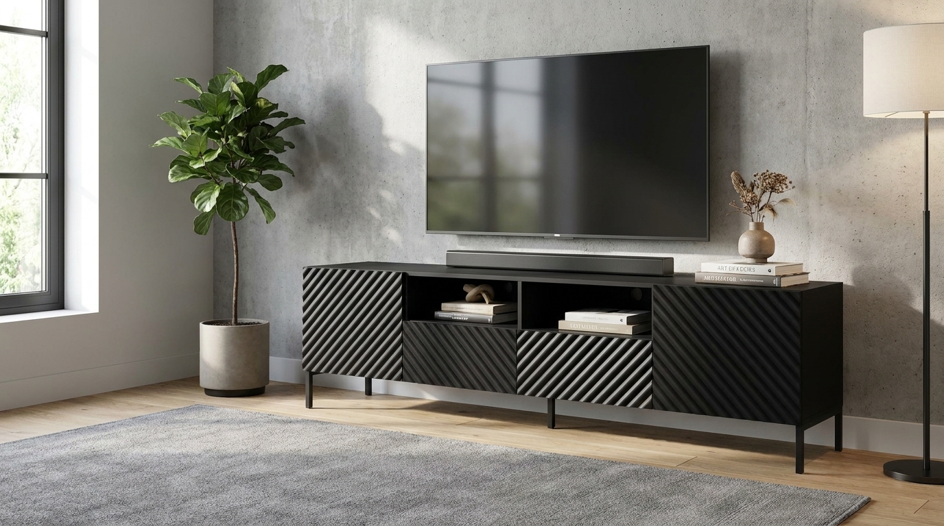 szafka rtv surf 200 cm 2d2s czarny mat czarna rama generated
