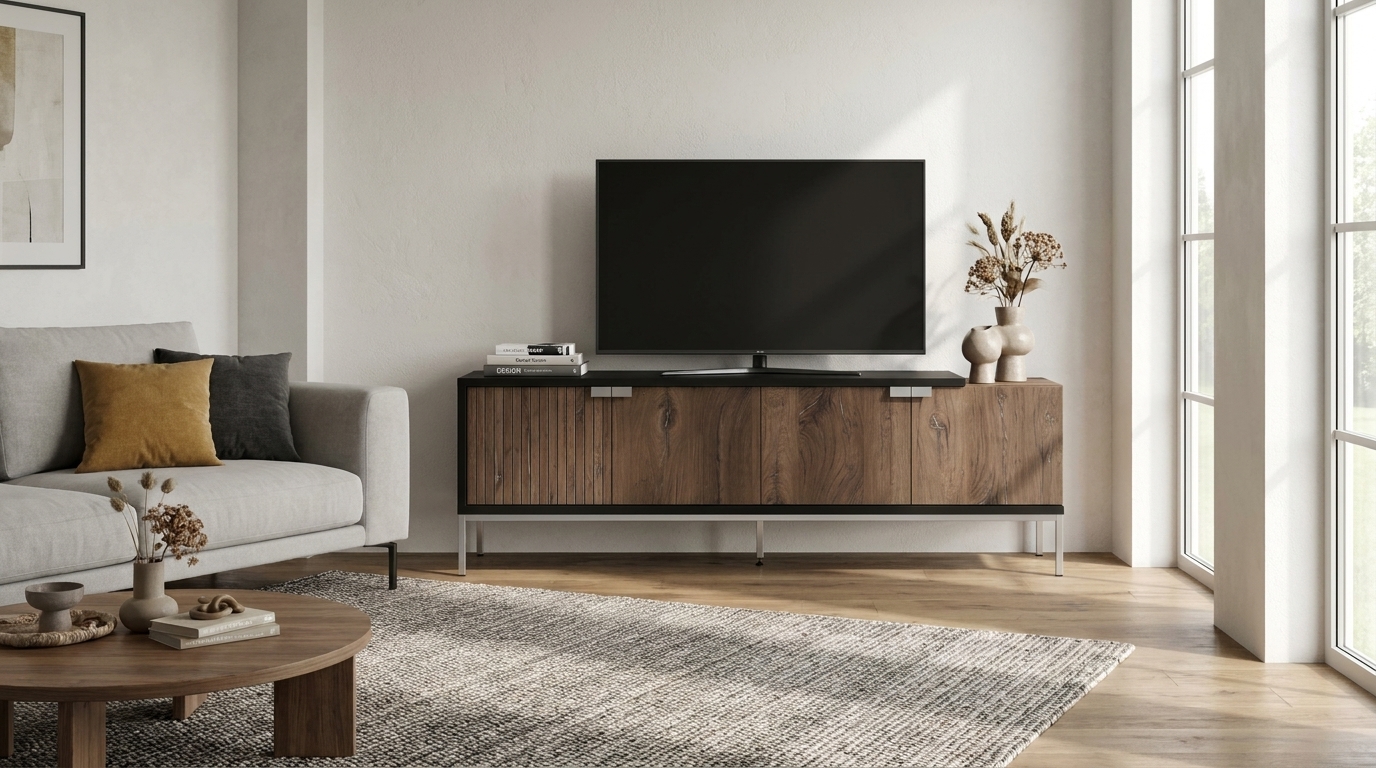 szafka rtv toledo 190 cm 4d dab flagstaff czarny mat srebrna rama