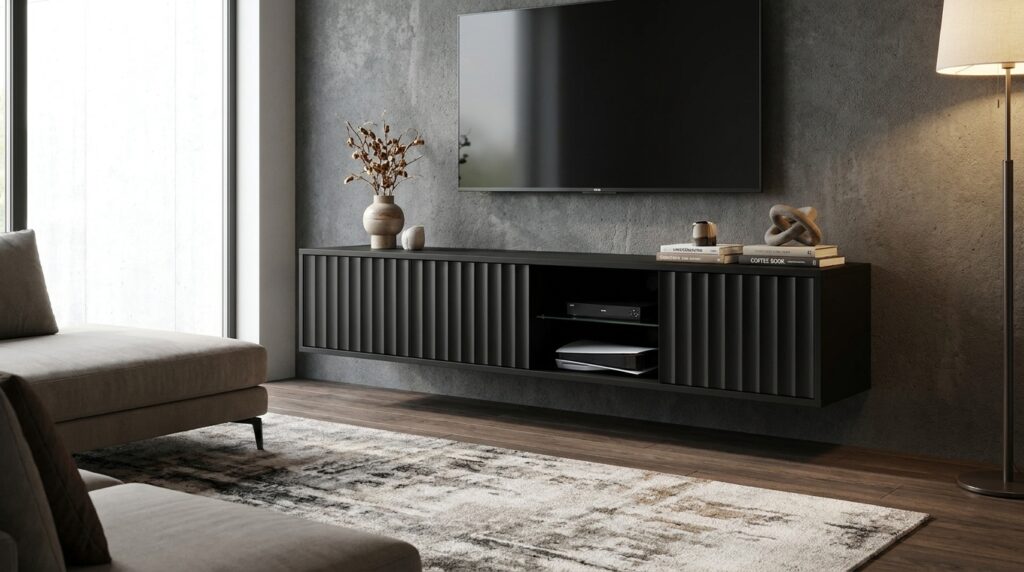 szafka rtv vina 156 cm wiszaca frezowana czarny mat generated