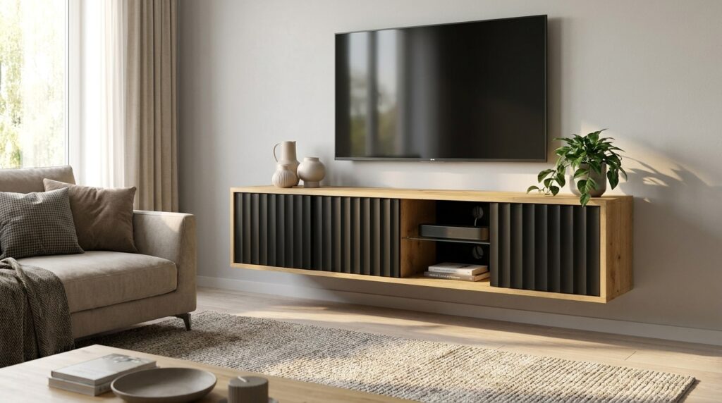 szafka rtv vina 156 cm wiszaca frezowana dab artisan czarny mat