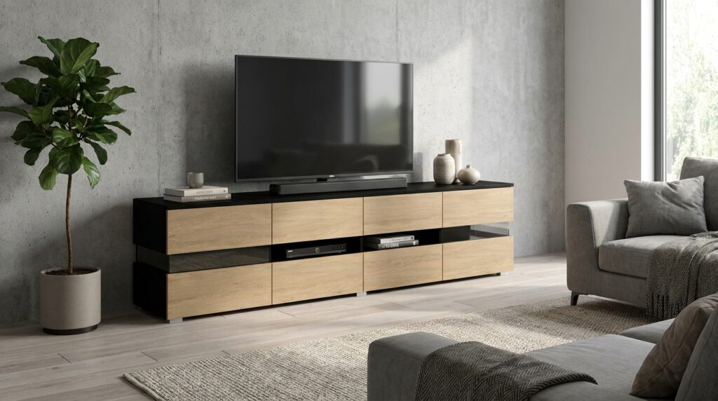 szafka rtv viper 186 cm czarny mat dab stone led generated