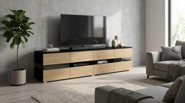 szafka rtv viper 186 cm czarny mat dab stone led generated
