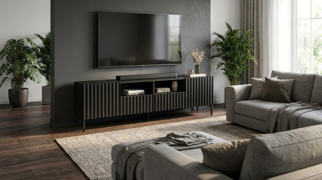 szafka rtv wave 200 cm 2d2s czarny mat czarna rama generated
