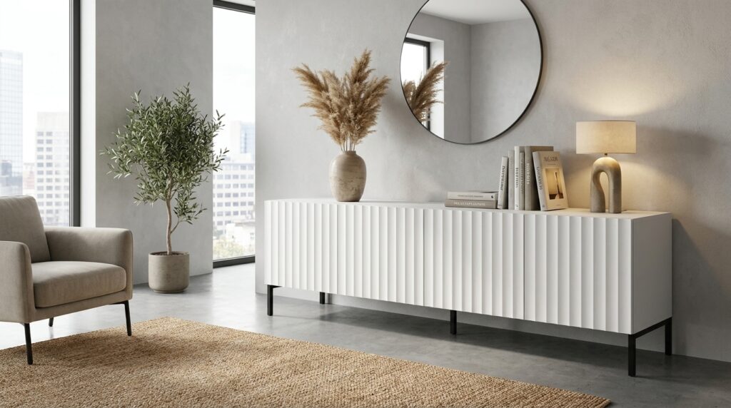 szafka rtv wave 200 cm 4d bialy mat czarna rama