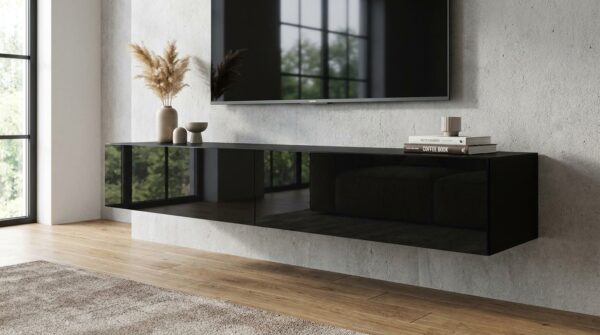 szafka rtv wiszaca bingo 180 cm czarny polysk generated