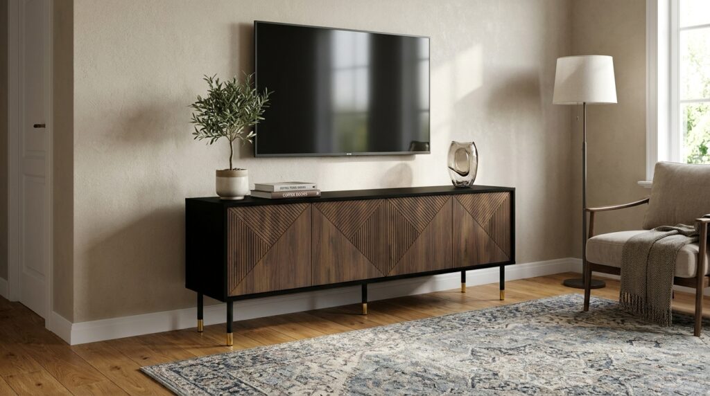 szafka rtv woody iv 180 cm 4d frezowana czarny mat orzech pacific generated