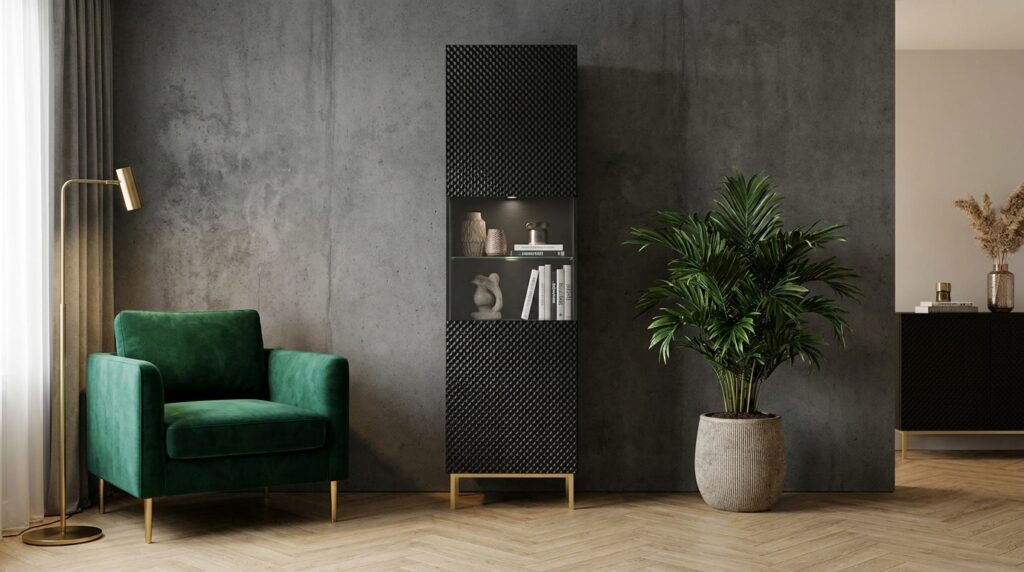 witryna ravenna c 60 cm 1ds czarny mat czarny polysk rama zlota generated