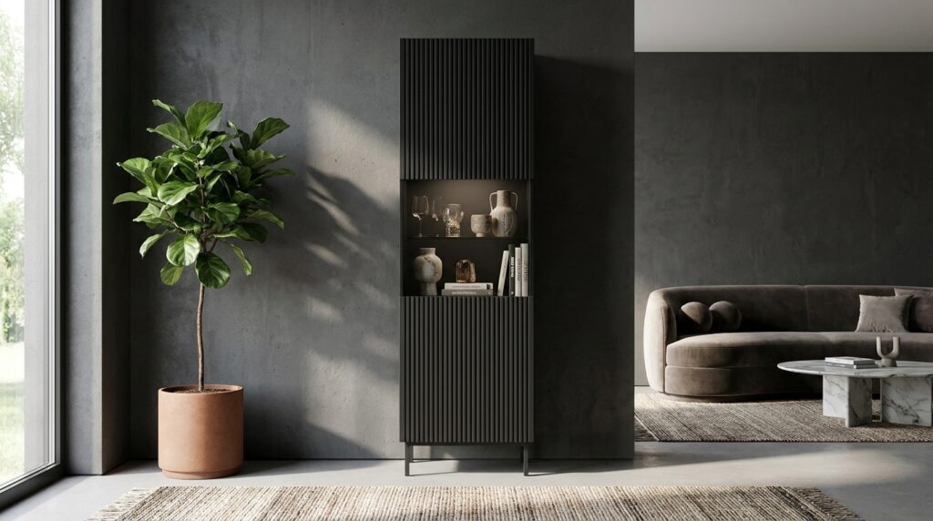 witryna stojaca ravenna b 60 cm 1d frezowana czarny mat z rama