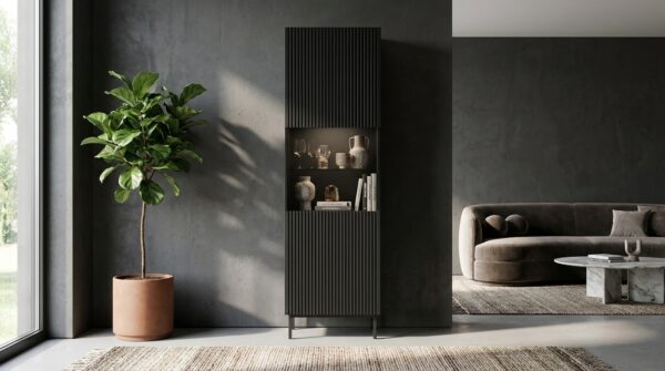 witryna stojaca ravenna b 60 cm 1d frezowana czarny mat z rama