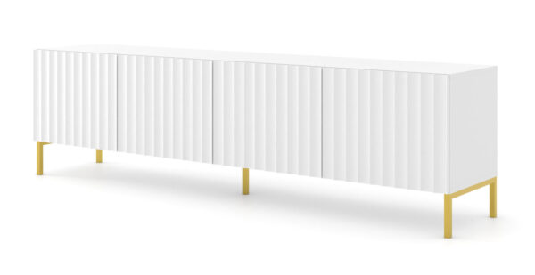 Szafka RTV WAVE 200 cm 4D biały mat złota rama