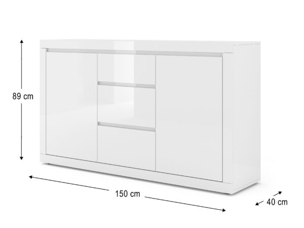 Komoda BELLO BIANCO III 150 cm biały mat / połysk