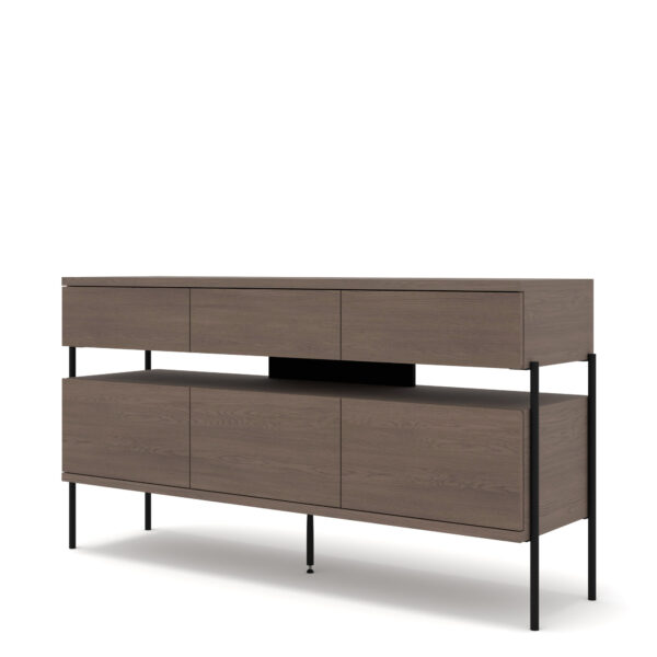 Komoda PUFFIN 154 cm 3D3S chłodny brąz lakierowany fornir