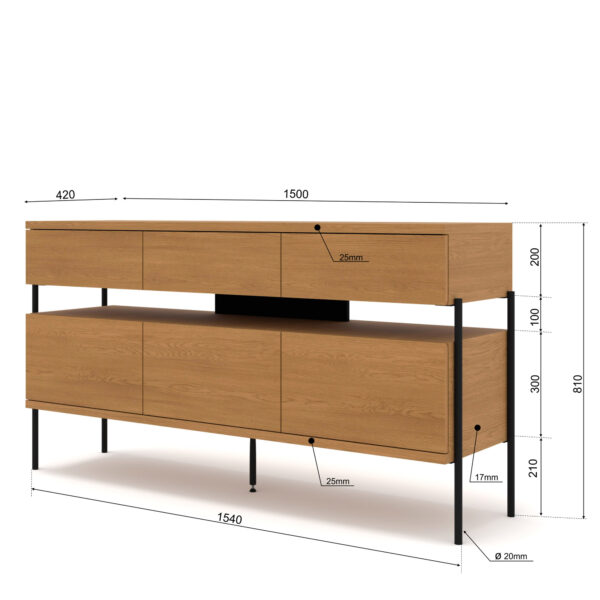 Komoda PUFFIN 154 cm 3D3S orzech włoski lakierowany fornir