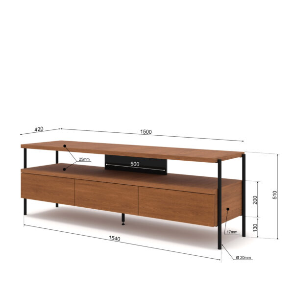 Szafka RTV PUFFIN 154 cm 3S czereśnia lakierowany fornir